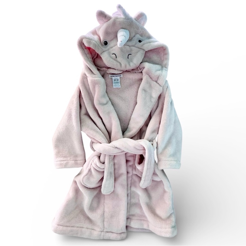 Pottery Barn Kids Unicorn Robe Girls 2T-3T Soft Pink Plush & Warm 16X25” EUC